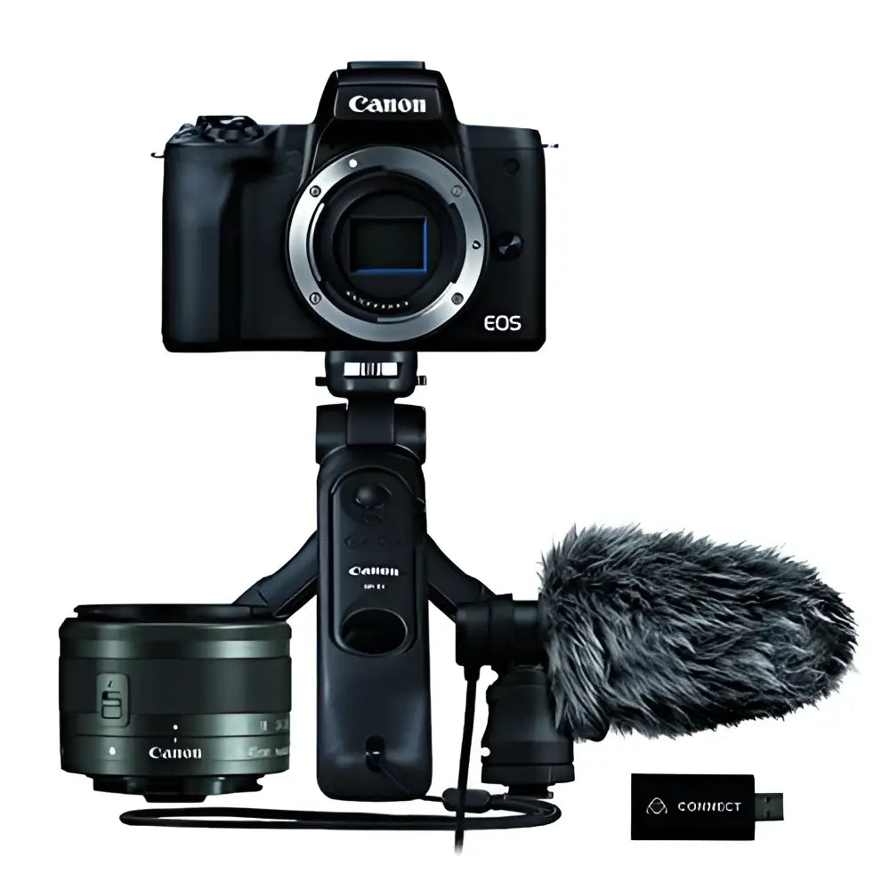 Canon EOS M50 Mark II Vlogging Kit (EF-M 15-45mm Lens, Tripod Grip, Stereo Microphone) (Black)